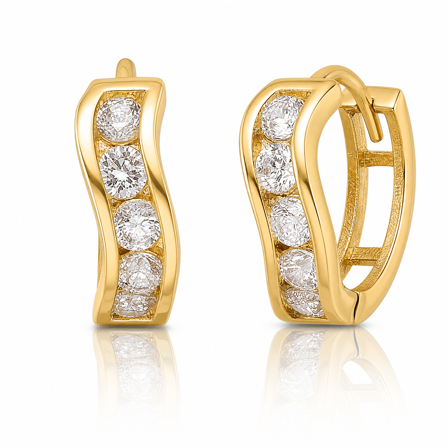 14k Madi K Polished CZ Wavy Hinged Huggie Hoop Earrings - Lifestyle View