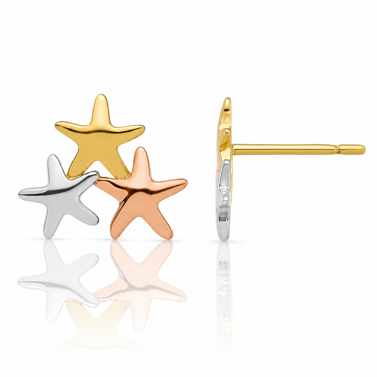 14k Madi K with Rose and White Rhodium Polished Stars Post Earrings - Lifestyle View