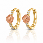 14k Madi K Polished Two-tone CZ Hinged Huggie Hoop Earrings - Lifestyle View