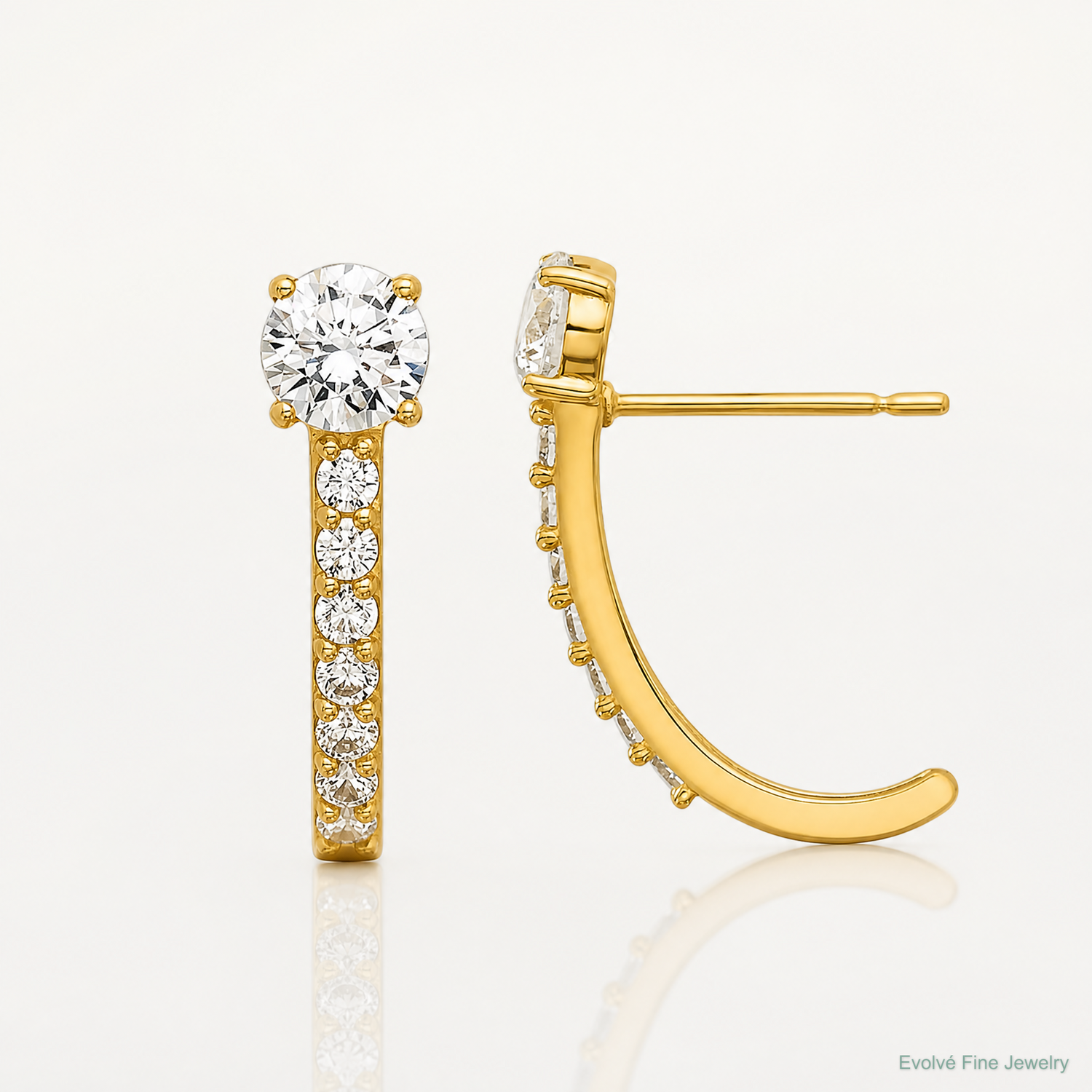 14k Madi K Polished CZ Post J-Hoop Earrings - Lifestyle View