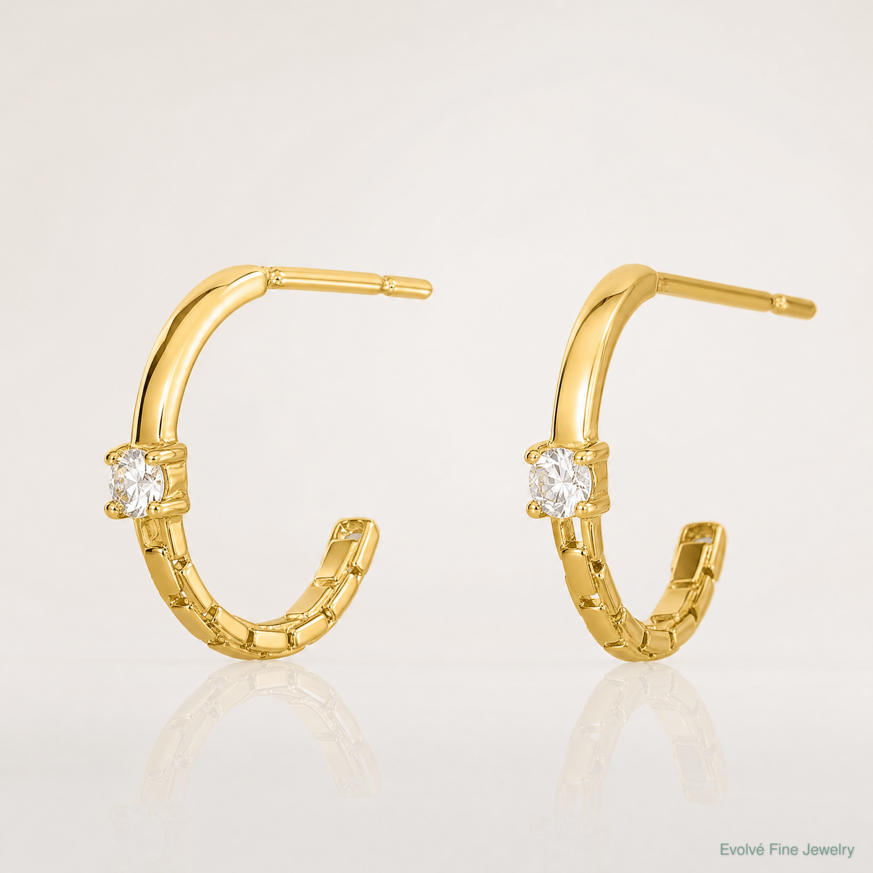 14k Madi K Polished CZ Link Post Hoop Earrings - Lifestyle View