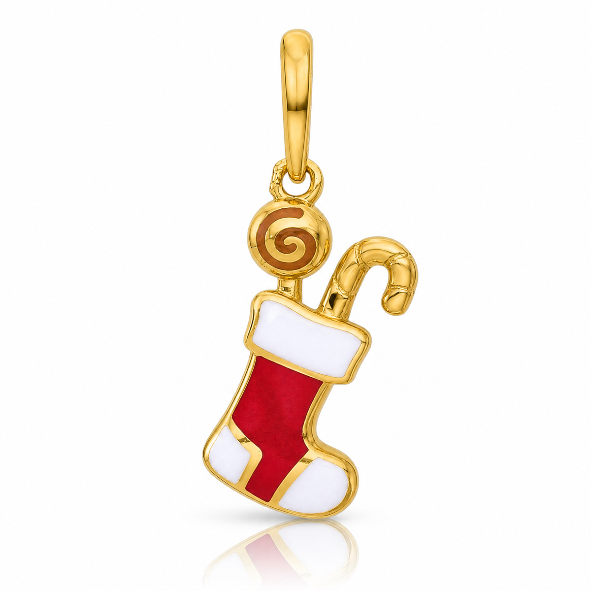 14k Madi K Polished Red/White Epoxy Christmas Stocking Pendant - Lifestyle View