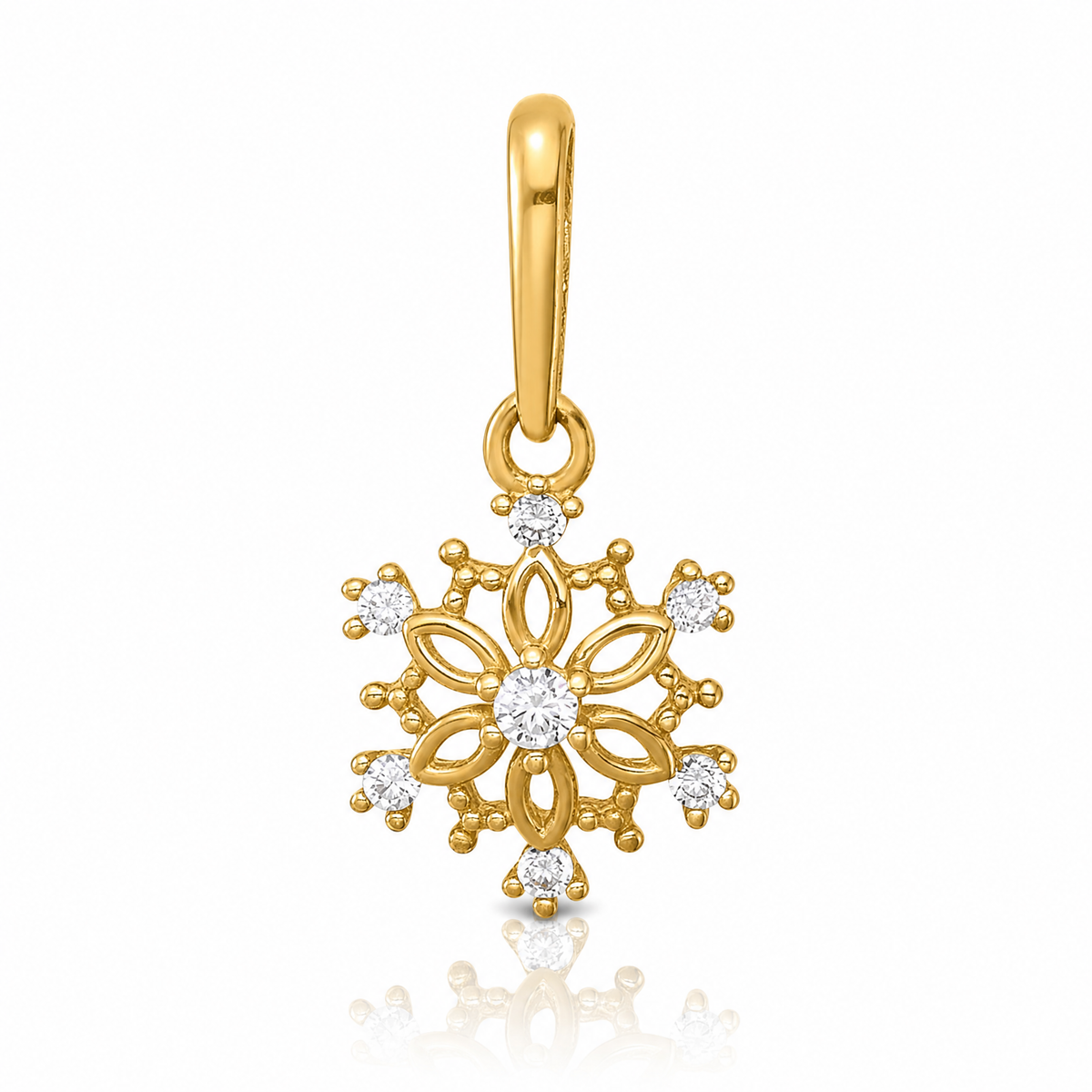 14k Madi K Polished CZ Snowflake Pendant - Lifestyle View