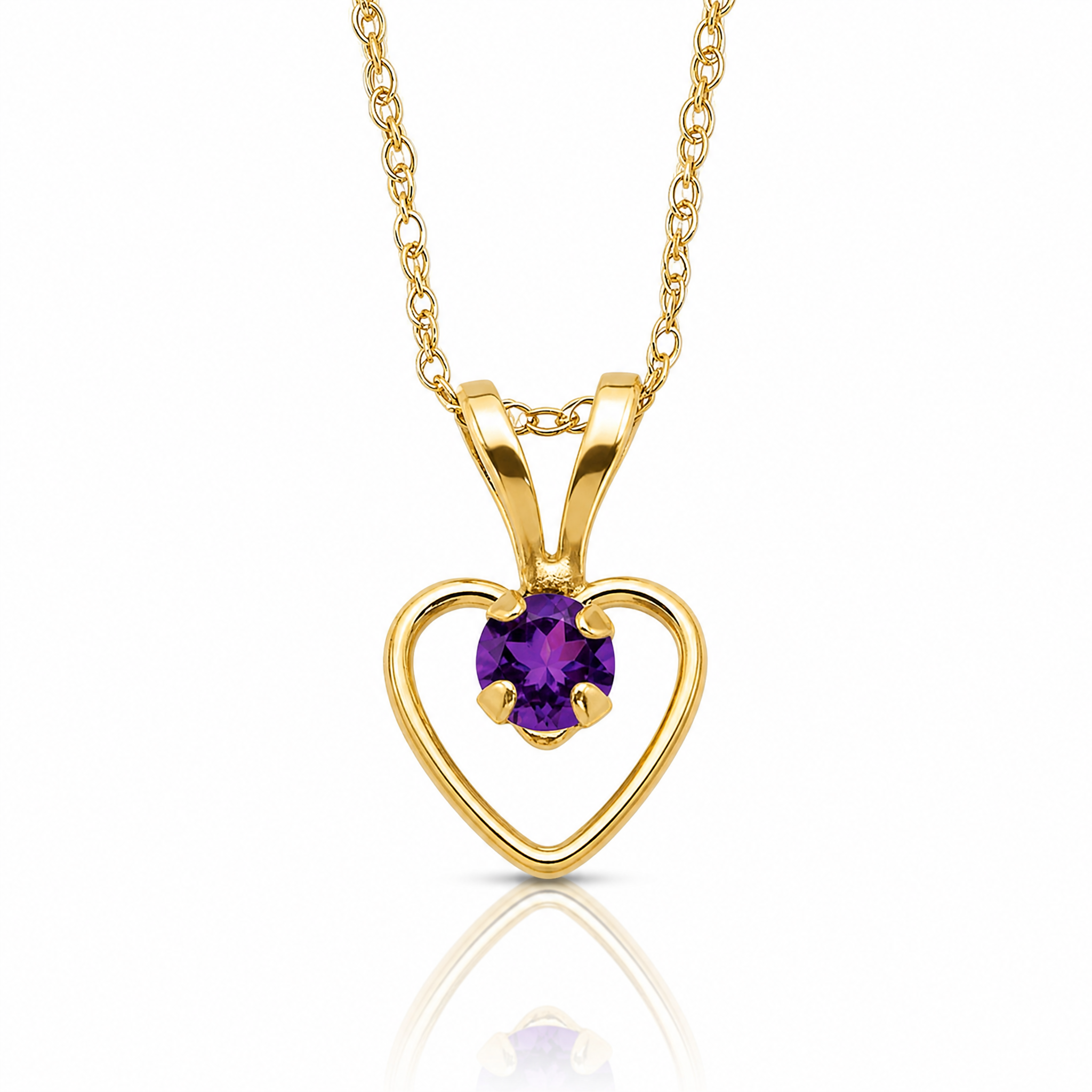 14k Madi K 3mm Amethyst Heart Birthstone Necklace - Lifestyle View