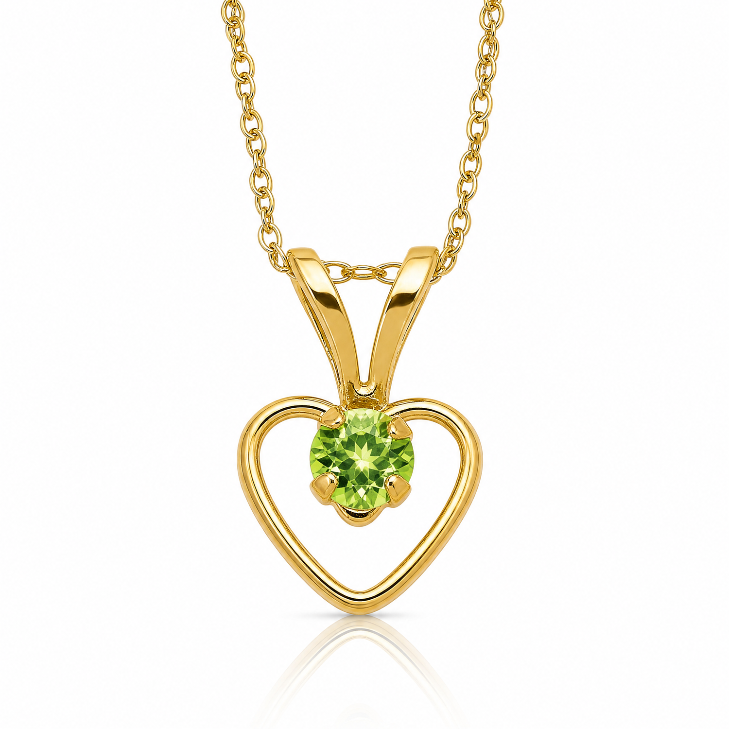 14k Madi K 3mm Peridot Heart Birthstone Necklace - Lifestyle View