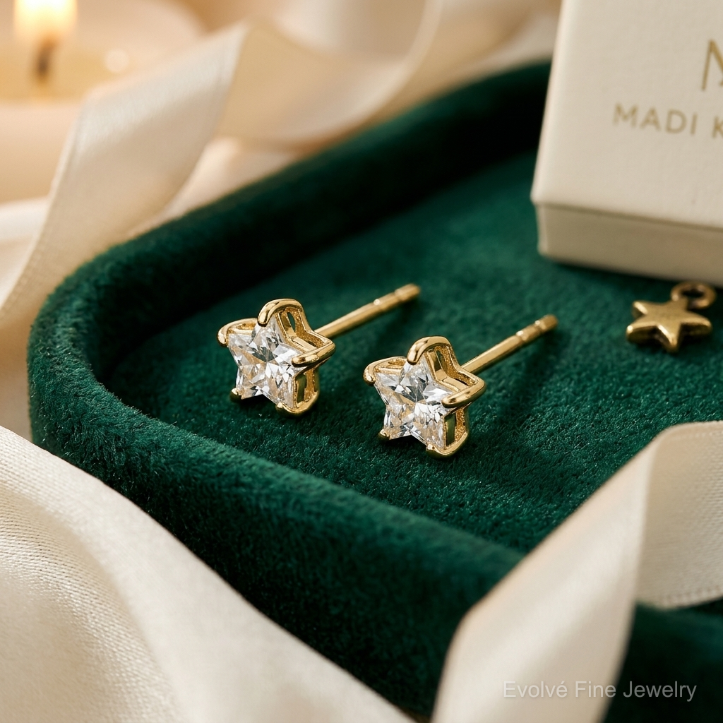 14k Madi K CZ 4mm Star Post Earrings - Lifestyle View