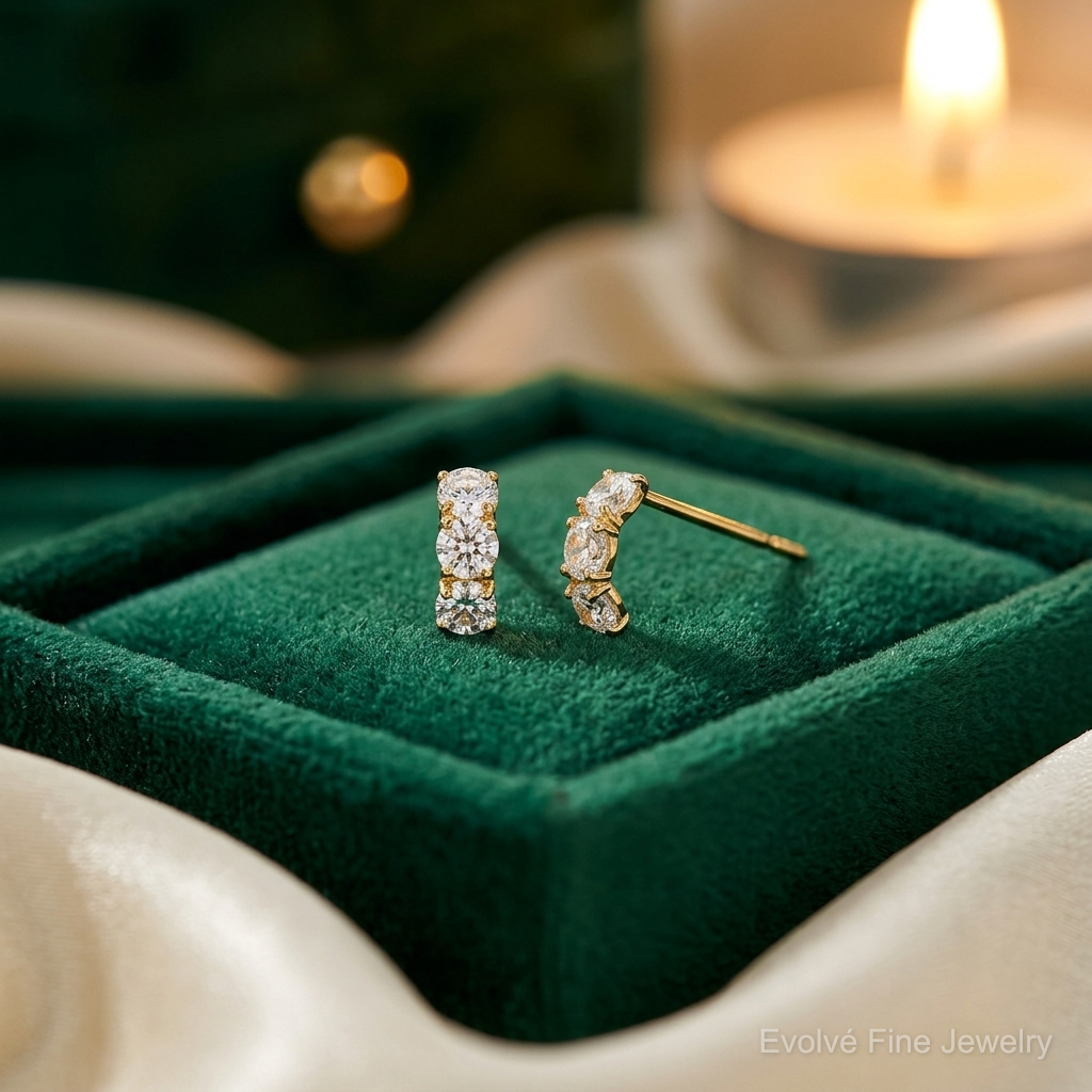 14k Madi K CZ Children's Three Stone Post Earrings - Lifestyle View