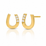 14k Madi K CZ Children's Horseshoe Post Earrings - Lifestyle View