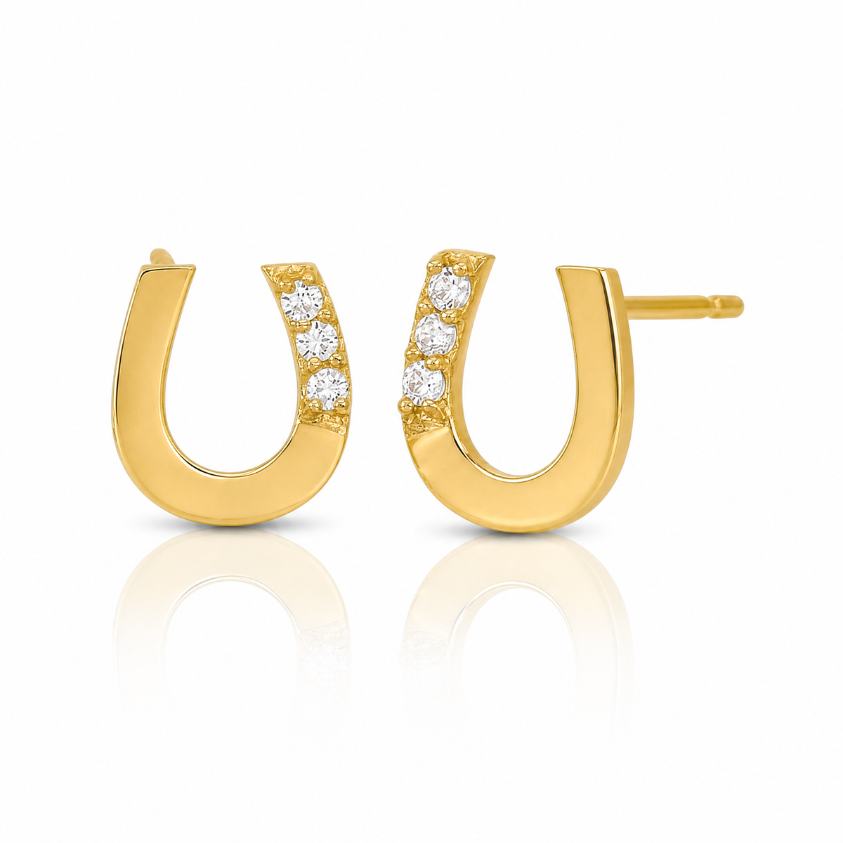 14k Madi K CZ Children's Horseshoe Post Earrings - Lifestyle View