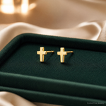 14k Madi K Children's Cross Post Earrings - Lifestyle View