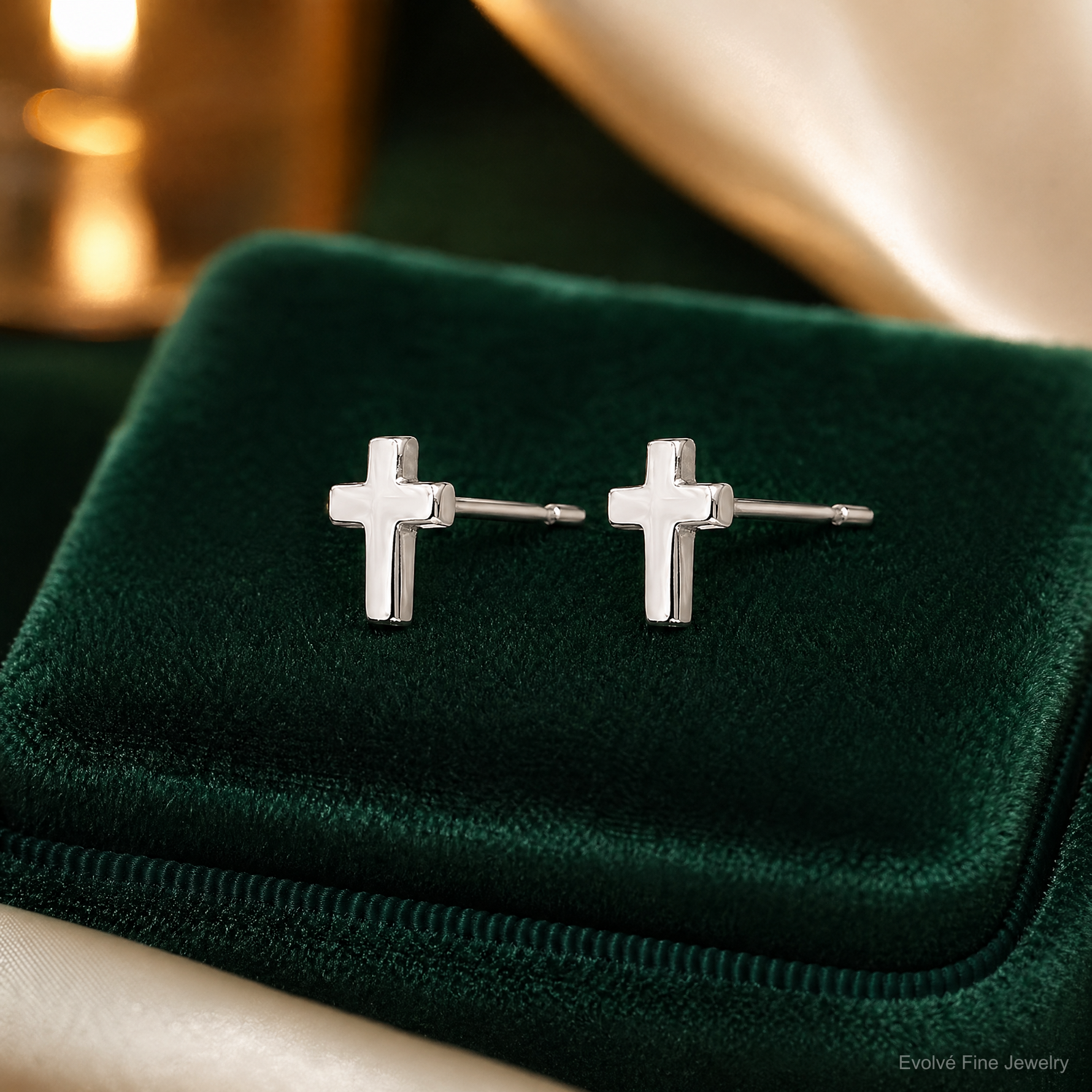 14k White Gold Madi K Children's Cross Post Earrings - Lifestyle View