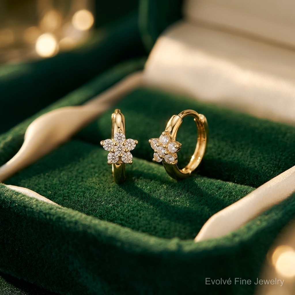 14k Madi K CZ Children's Flower Hinged Hoop Earrings - Lifestyle View