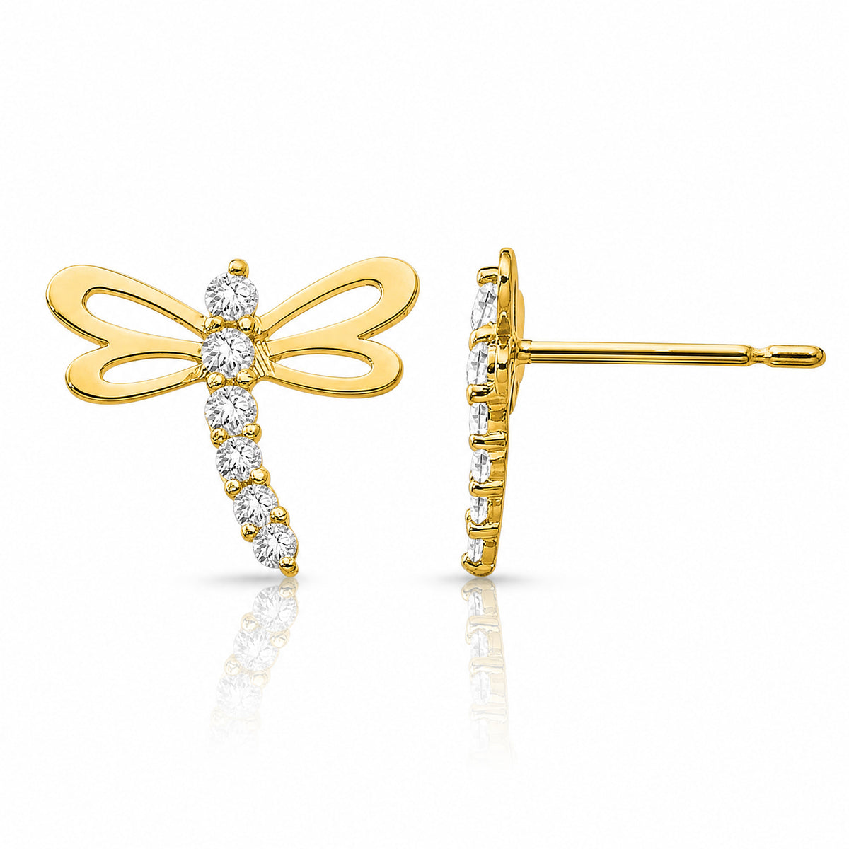 14k Madi K CZ Children's Dragonfly Post Earrings - Lifestyle View