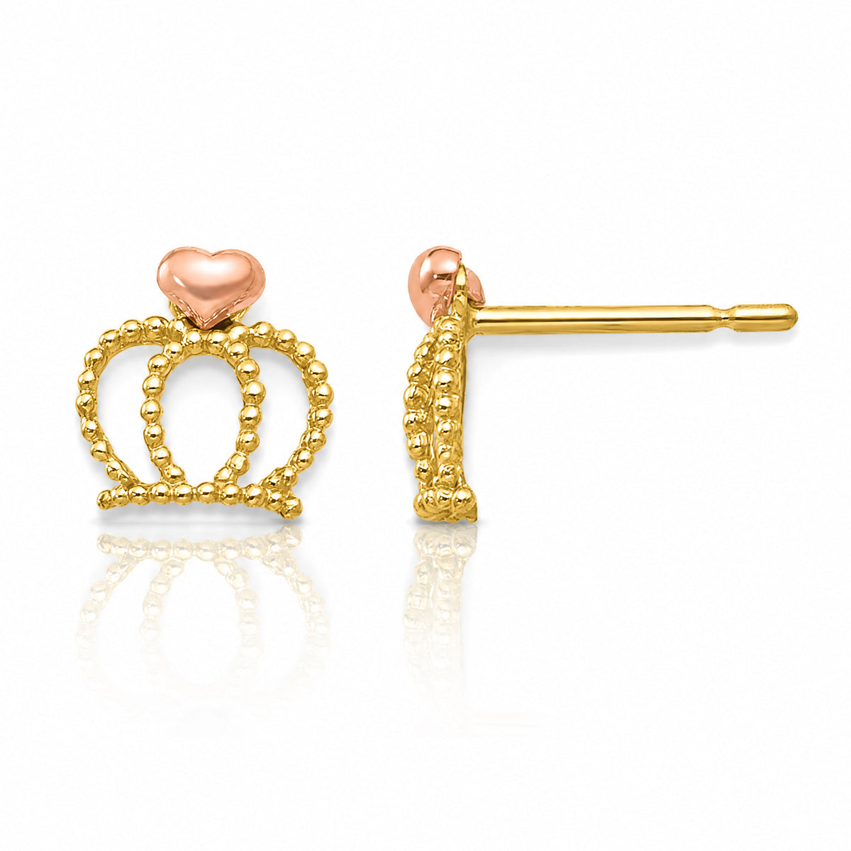14k Yellow & Rose Madi K Gold Children's Crown Post Earrings - Lifestyle View