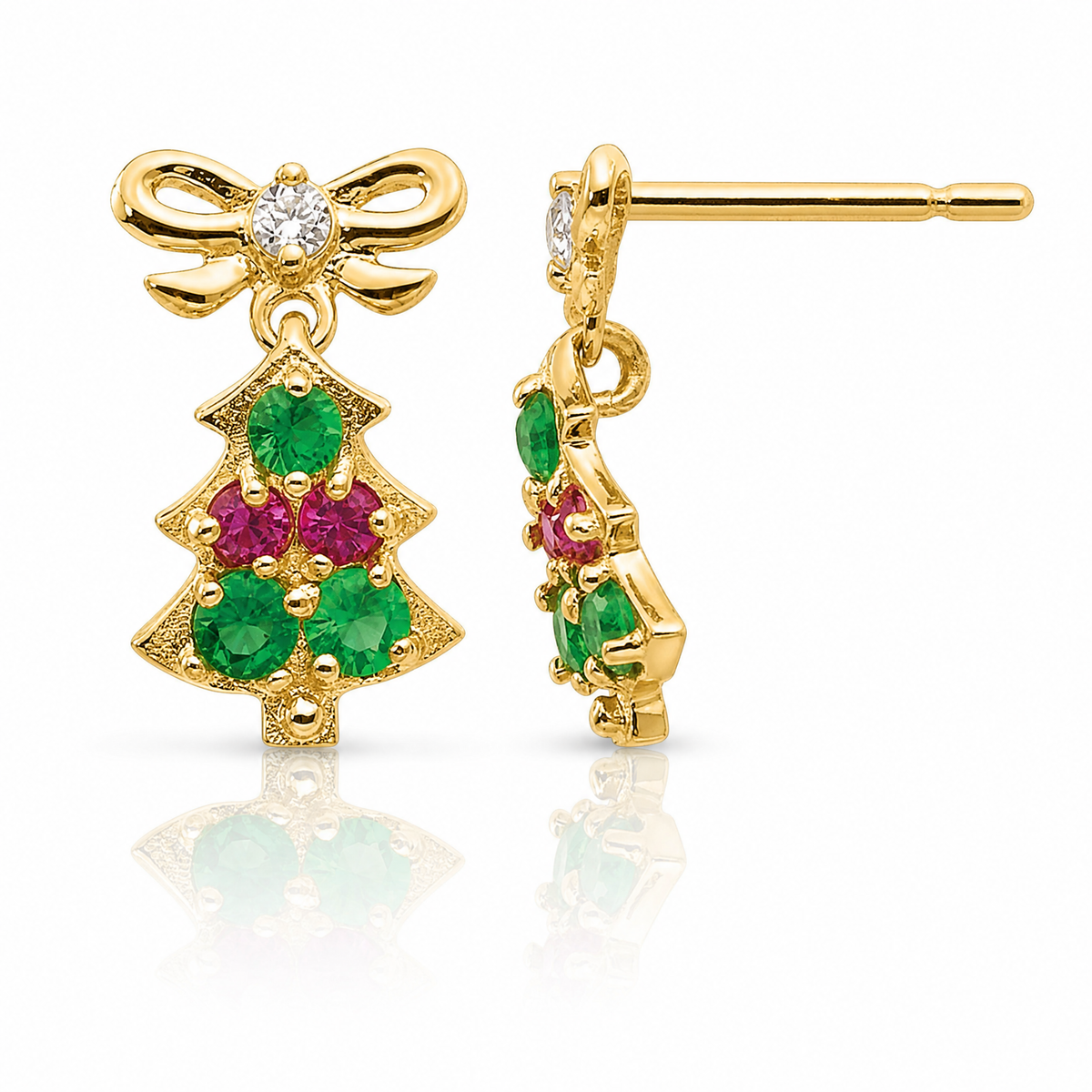 14k Madi K CZ Children's Christmas Tree Dangle Post Earrings - Lifestyle View