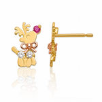 14k Yellow & Rose Gold Madi K CZ Children's Reindeer Post Earrings - Lifestyle View