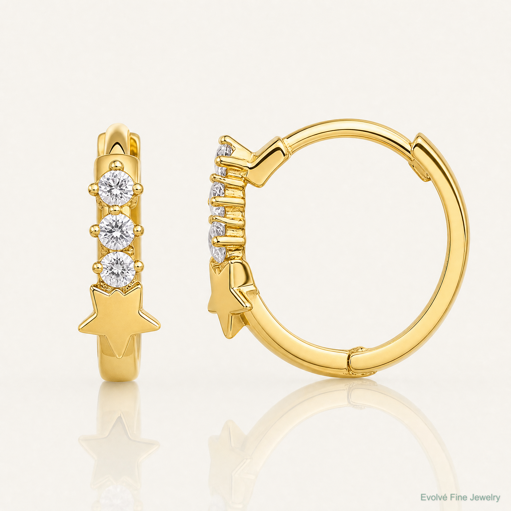 14k Madi K CZ Shooting Star Hinged Hoop Earrings - Lifestyle View