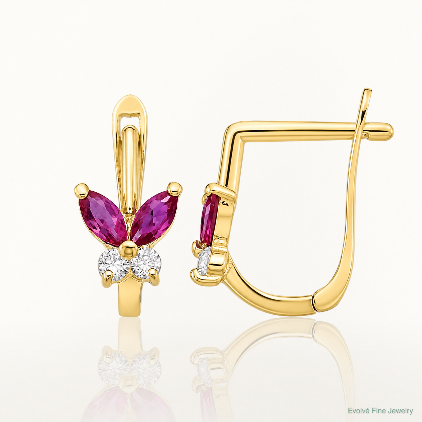 14k Madi K Polished Red and White CZ Butterfly Hoops - Lifestyle View