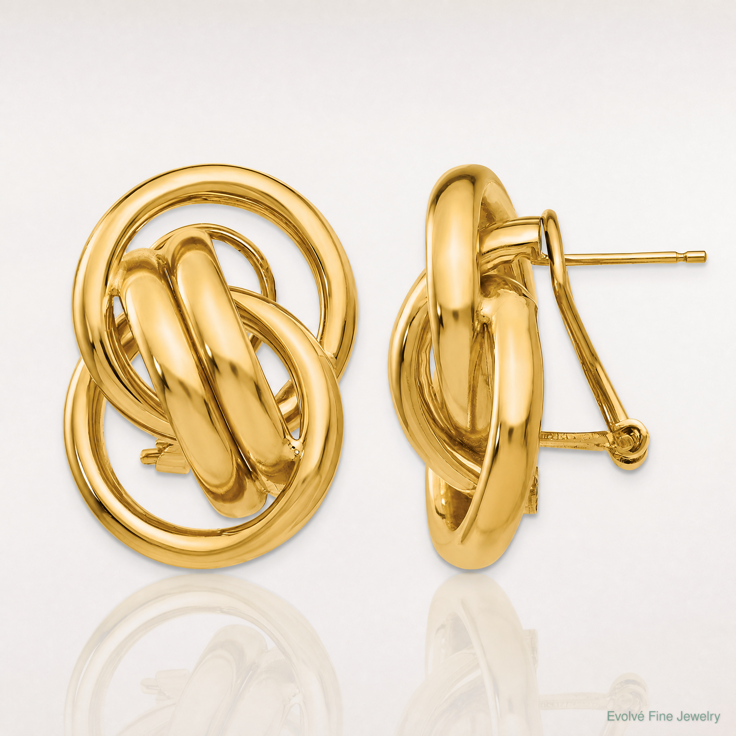 14k Polished Fancy Omega Back Post Earrings - Lifestyle View