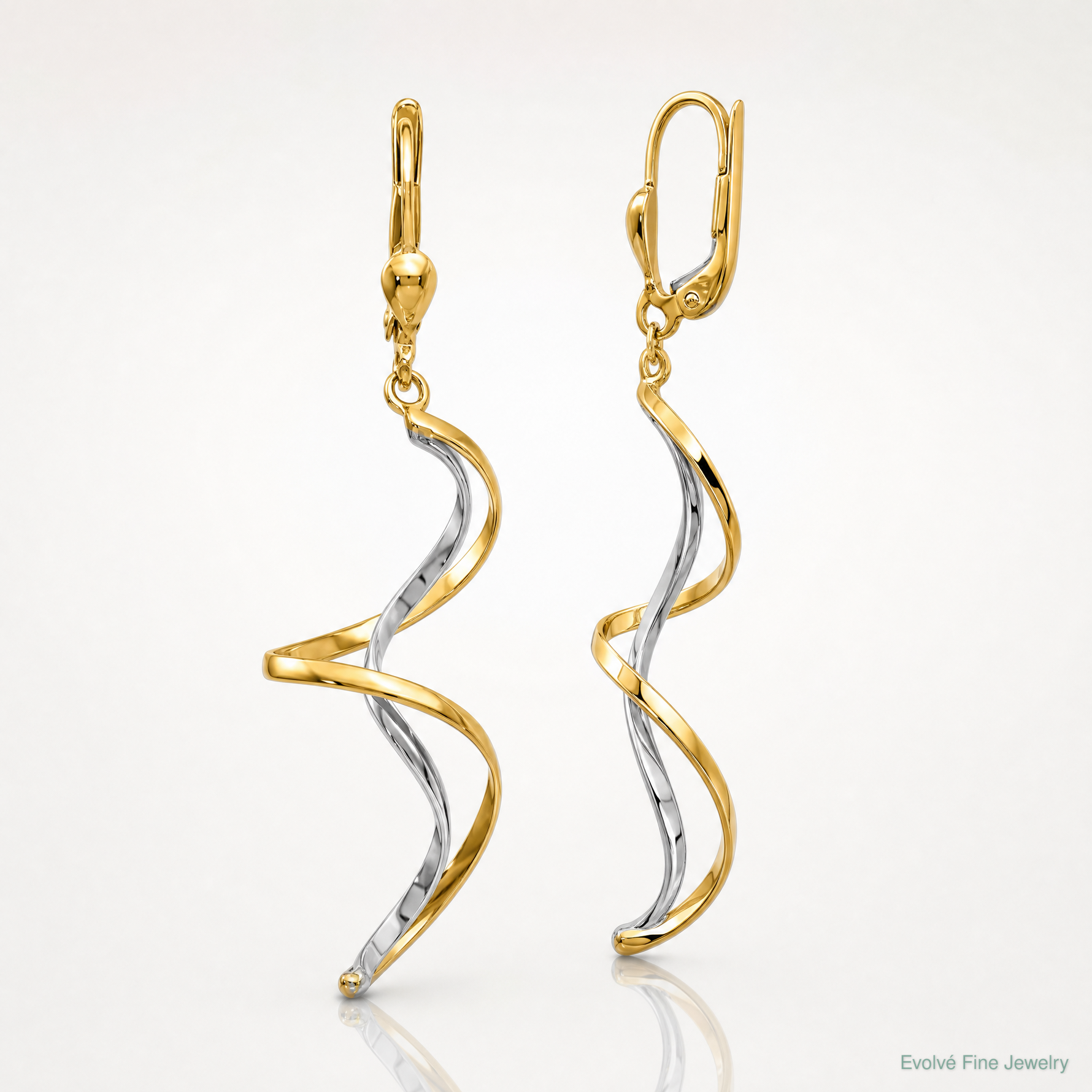 14k Two-tone Spiral Dangle Earrings - Lifestyle View