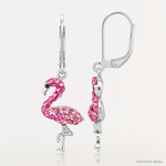 Sterling Silver Rhodium-plated Pink Crystal Flamingo Leverback Earrings - Lifestyle View