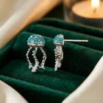Sterling Silver Rhodium-plated Polished Crystal Jellyfish Post Earrings - Lifestyle View