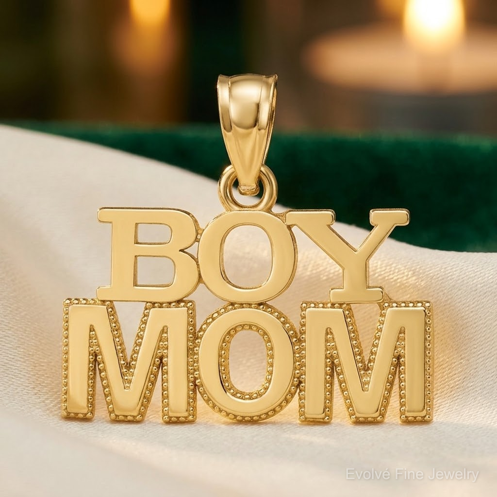 14k Polished BOY MOM Pendant - Lifestyle View