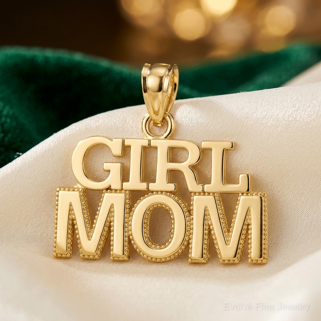 14k Polished GIRL MOM Pendant - Lifestyle View