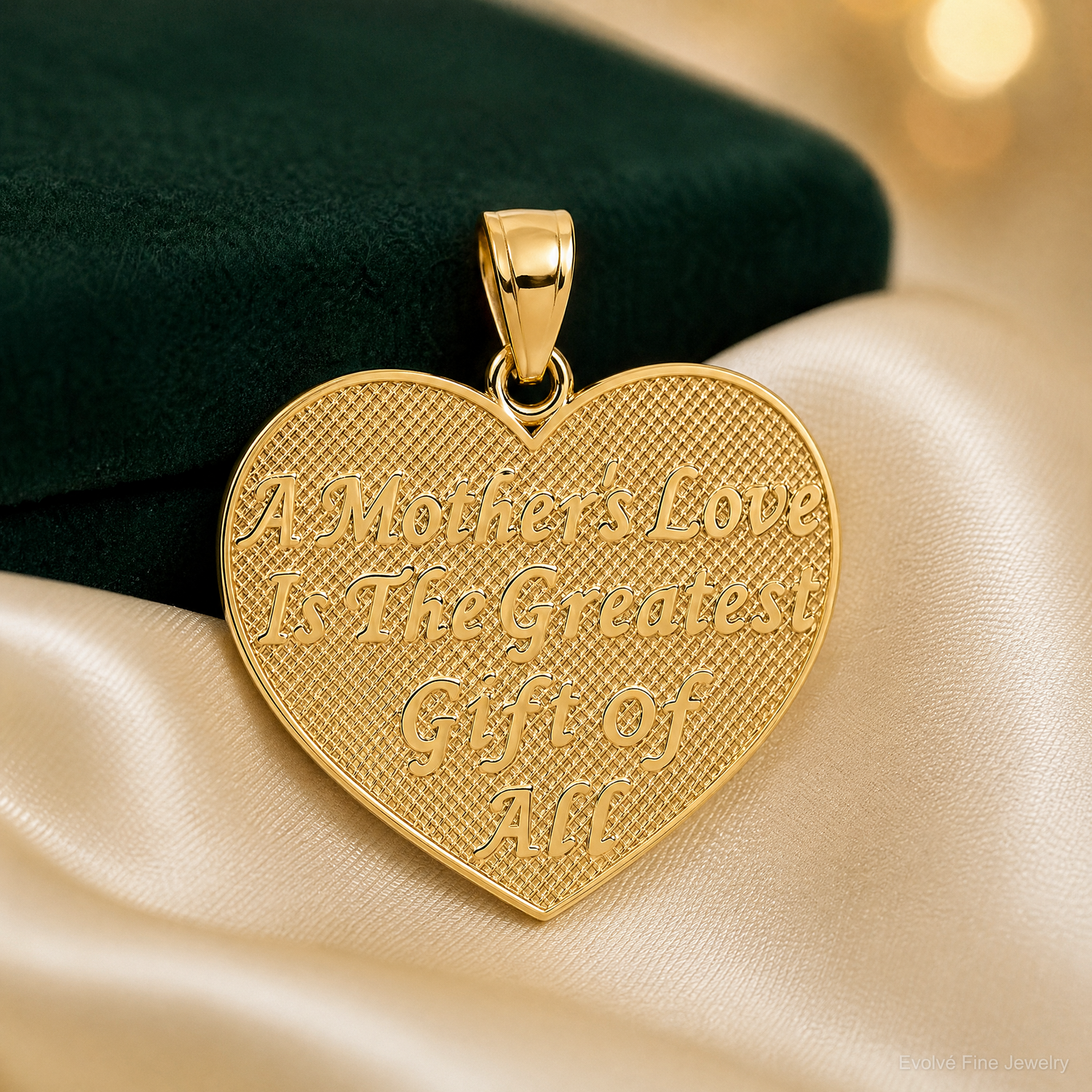 14k Polished and Textured Flower Rose Mother's Love Heart Pendant - Lifestyle View