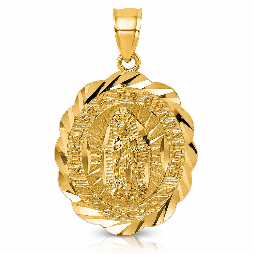 14K Yellow Gold Polished Diamond-Cut Spanish Version Lady of Guadalupe Pendant