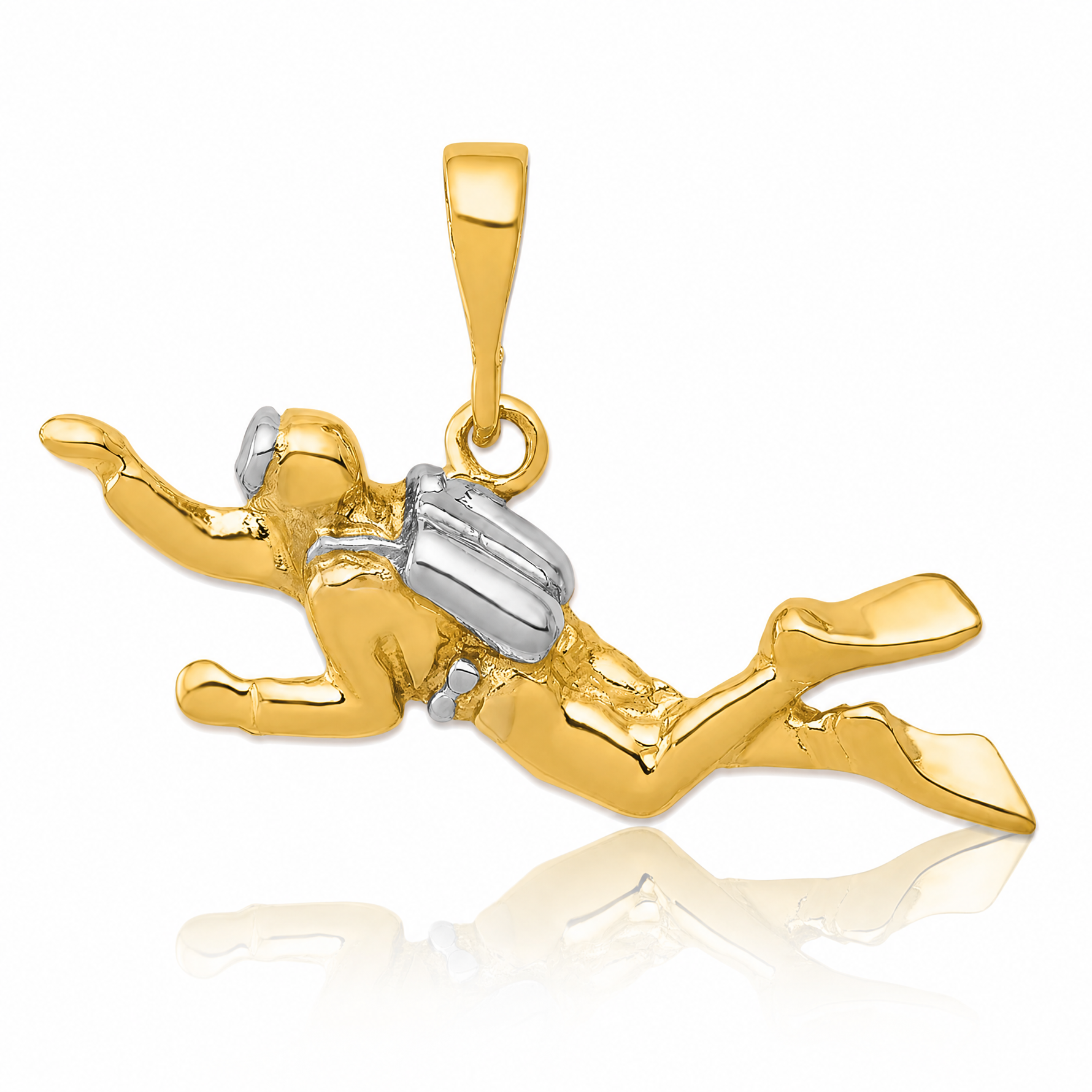 14K w/Rhodium Polished Open-Backed Scuba Diver Pendant - Lifestyle View