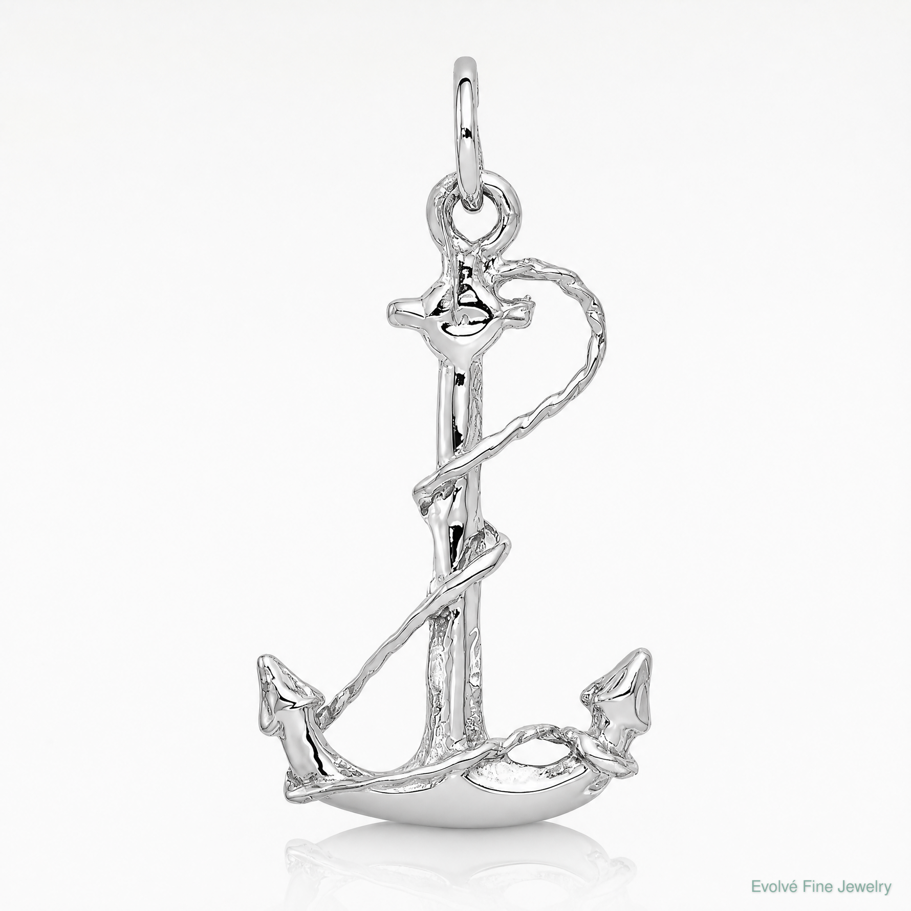 14K White Gold Solid Polished 3-D Anchor Charm - Lifestyle View