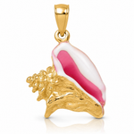 14K Polished 3-D Pink and White Enameled Conch Shell Pendant - Lifestyle View