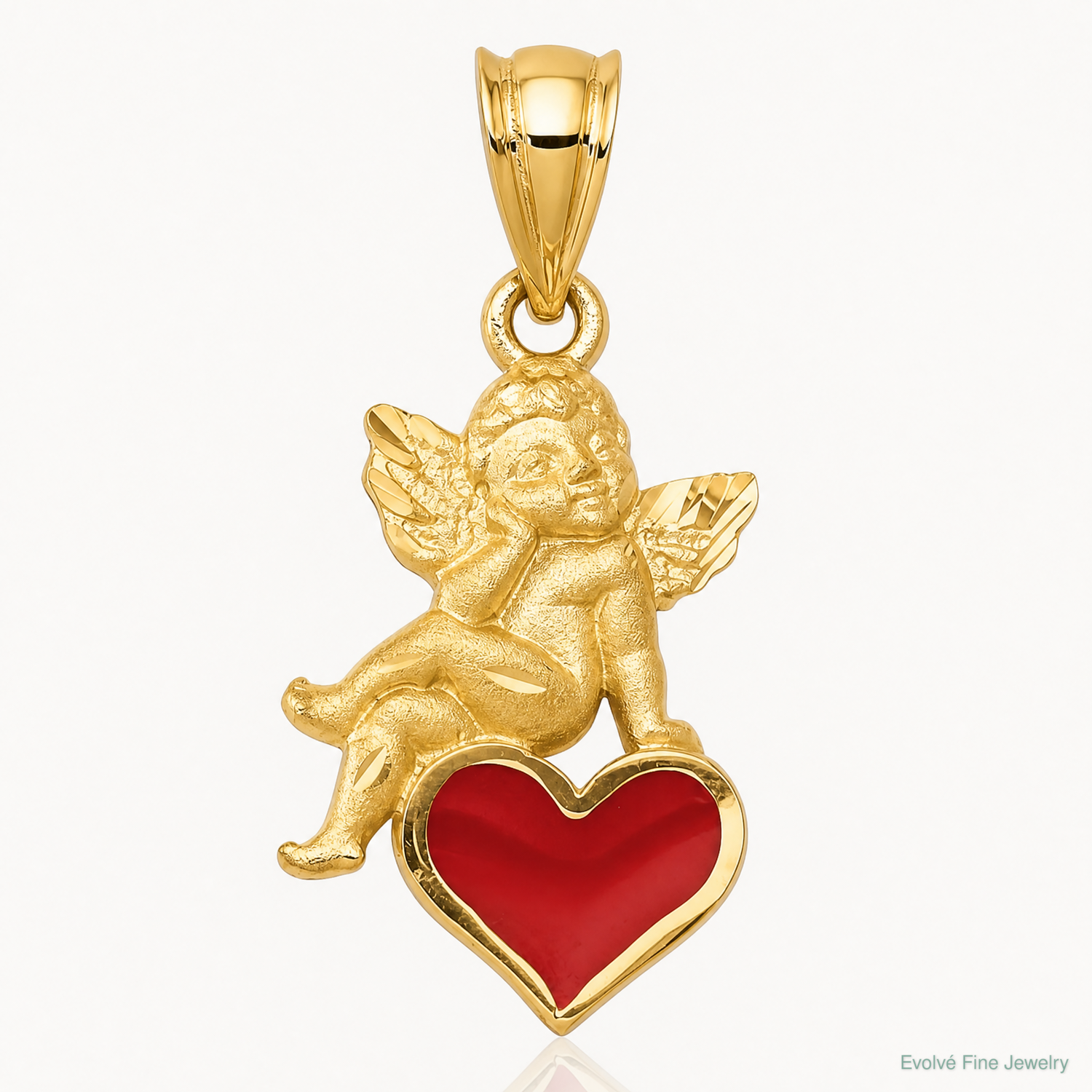 14k Enameled Angel on Heart Pendant - Lifestyle View