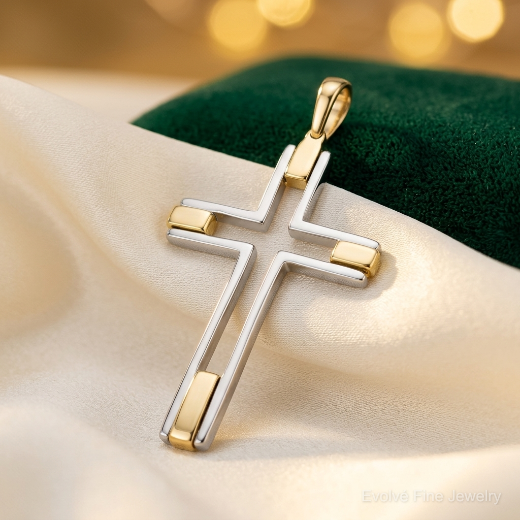 14k Two-tone Fancy Cross Pendant - Lifestyle View