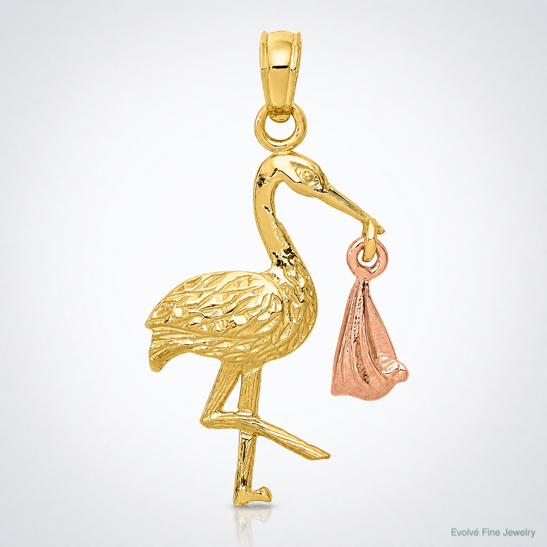 14k Two-tone Stork Pendant - Lifestyle View