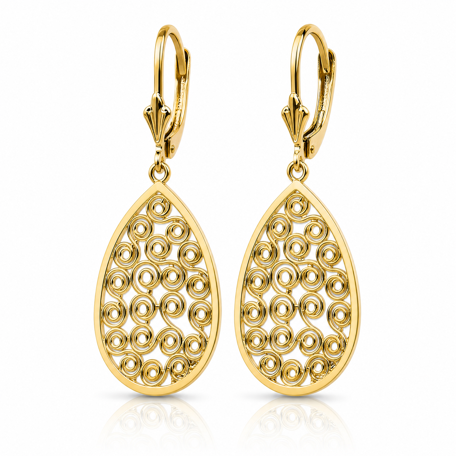 14k Teardrop Filigree Dangle Leverback Earrings - Lifestyle View