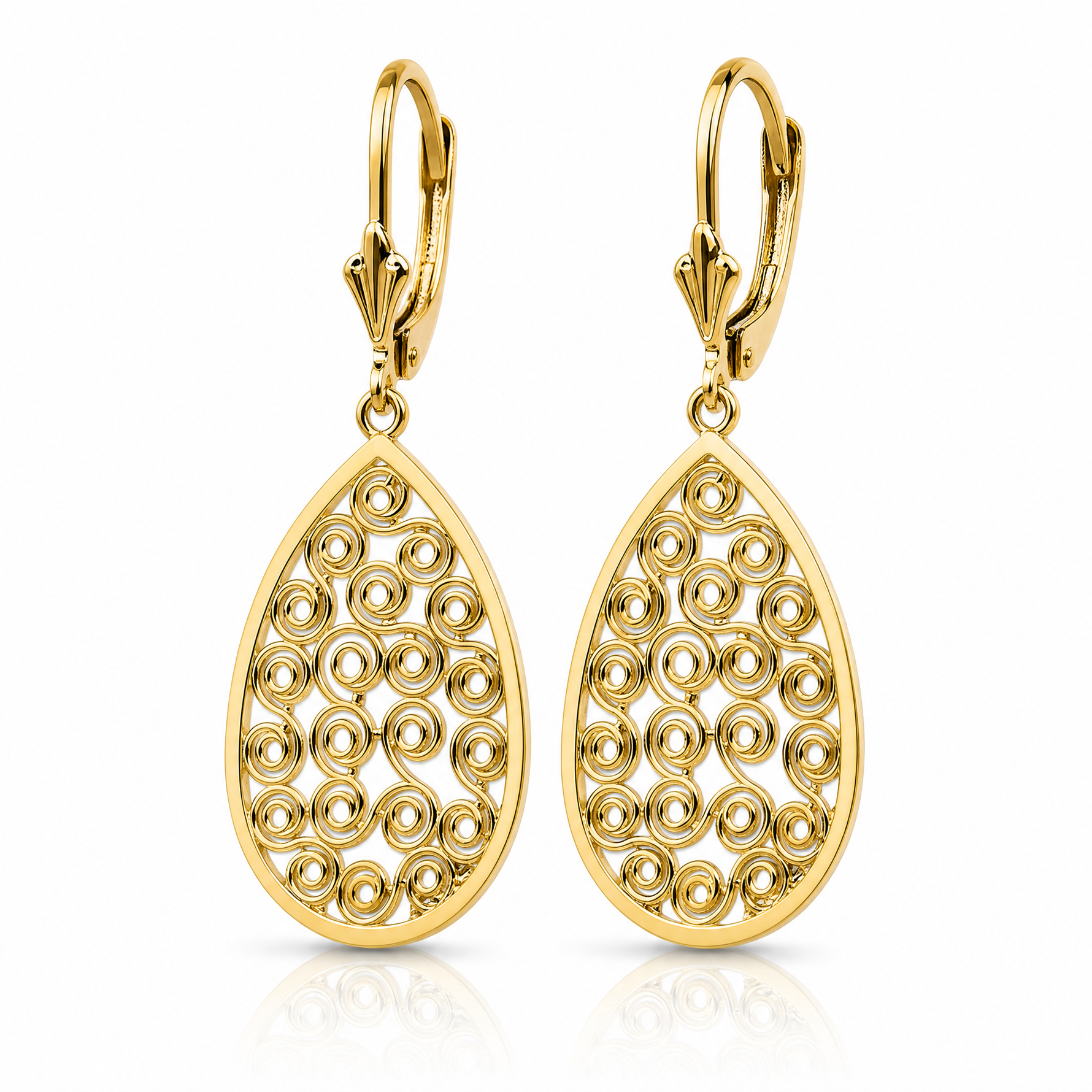 14k Teardrop Filigree Dangle Leverback Earrings - Lifestyle View