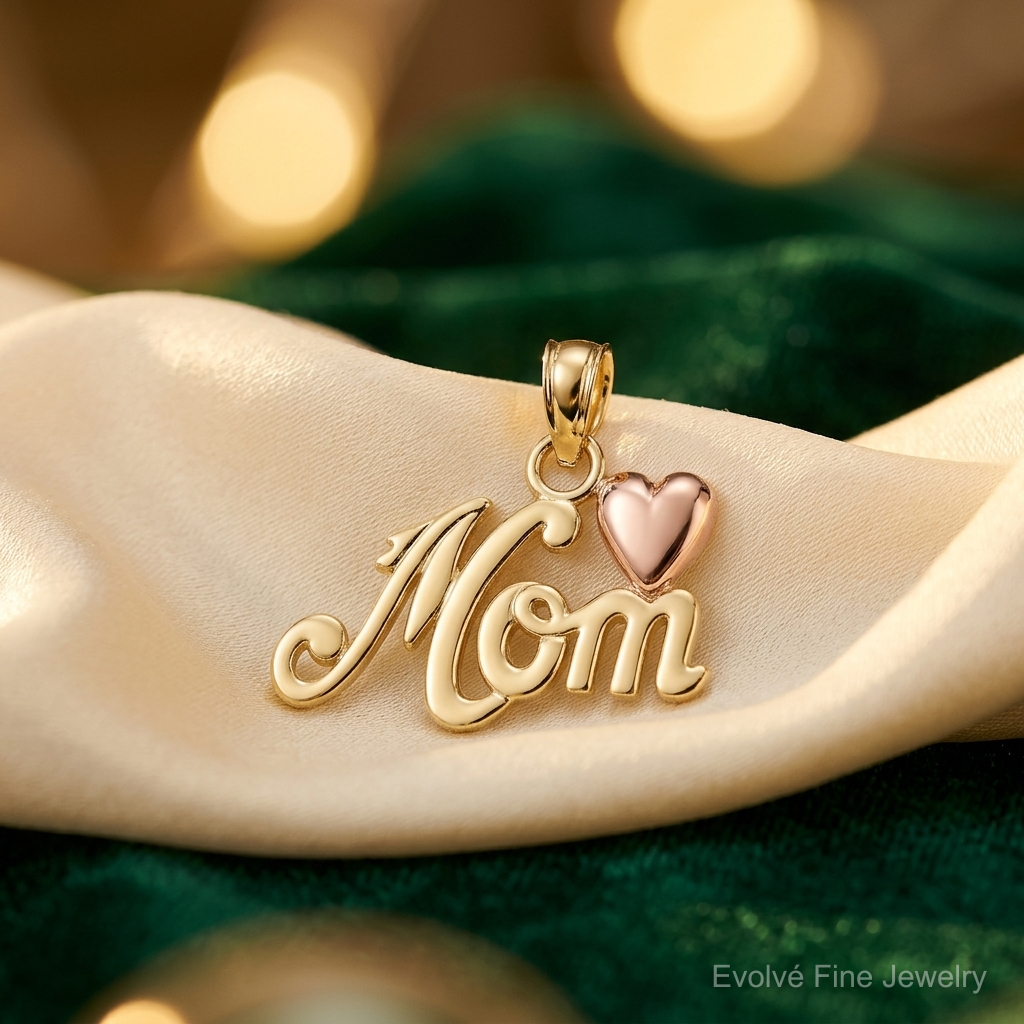 14k Two-tone MOM w/Heart Pendant - Lifestyle View