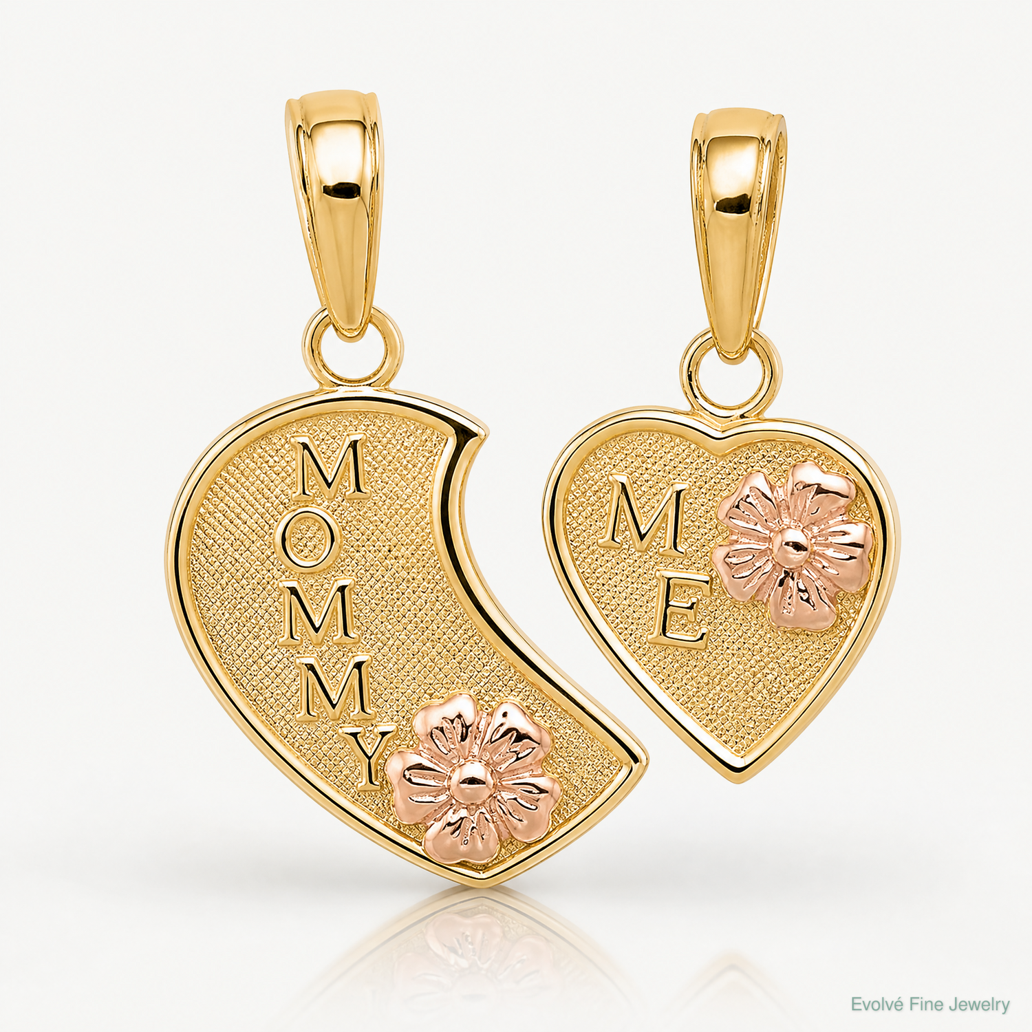 14k Two-tone MOMMY-ME Break-apart Heart Pendant - Lifestyle View