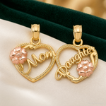 14k Two-tone MOM - DAUGHTER Break-apart Hearts Pendant - Lifestyle View