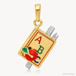 14k Two-tone 3-D Enameled ABC School Book Pendant - Lifestyle View