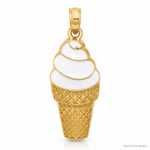 14k Enameled Vanilla Ice Cream Cone Pendant - Lifestyle View