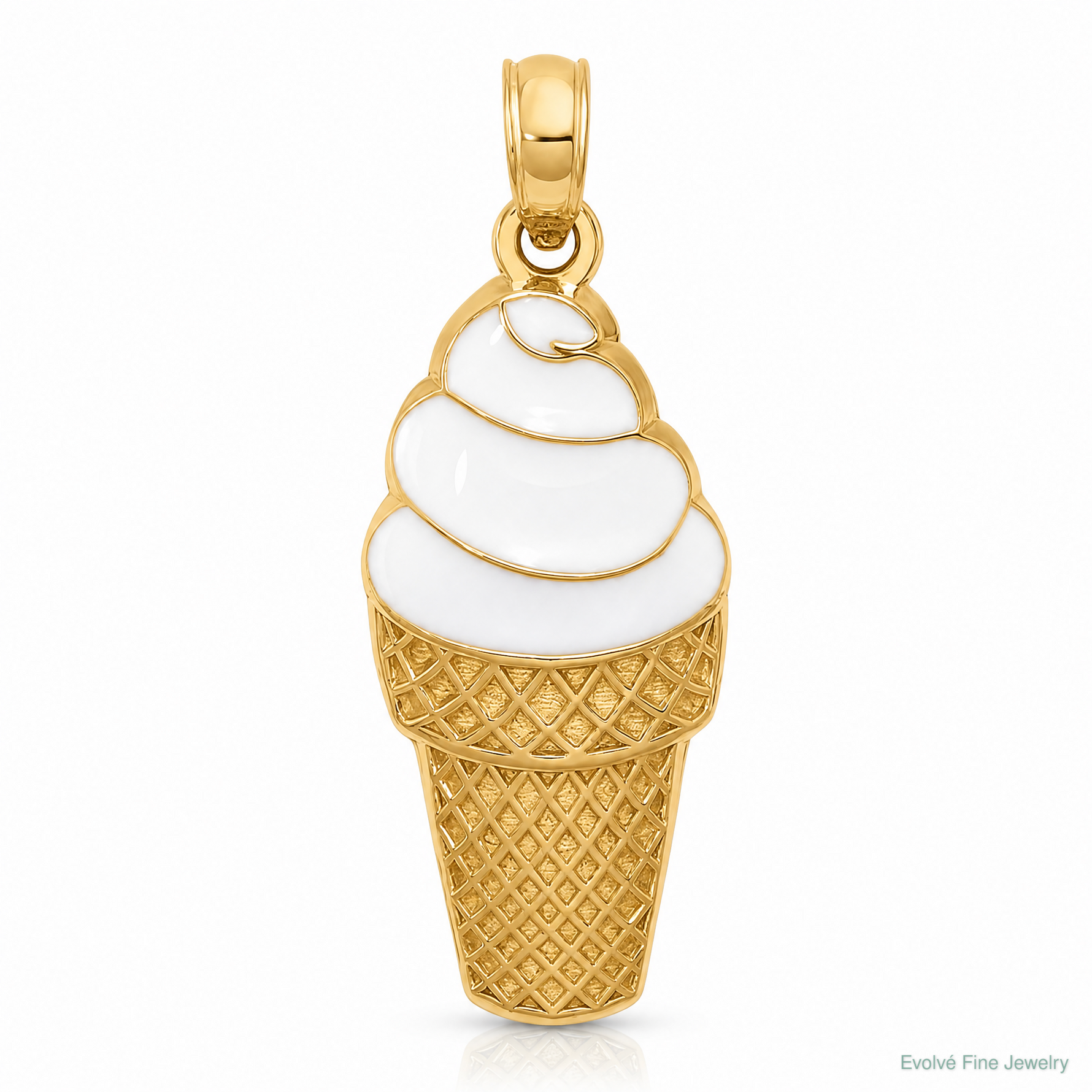 14k Enameled Vanilla Ice Cream Cone Pendant - Lifestyle View