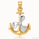 14k Two-tone 3-D Anchor w/Moveable Propeller Pendant - Lifestyle View