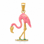 14k Enameled 3-D Pink Flamingo Pendant - Lifestyle View
