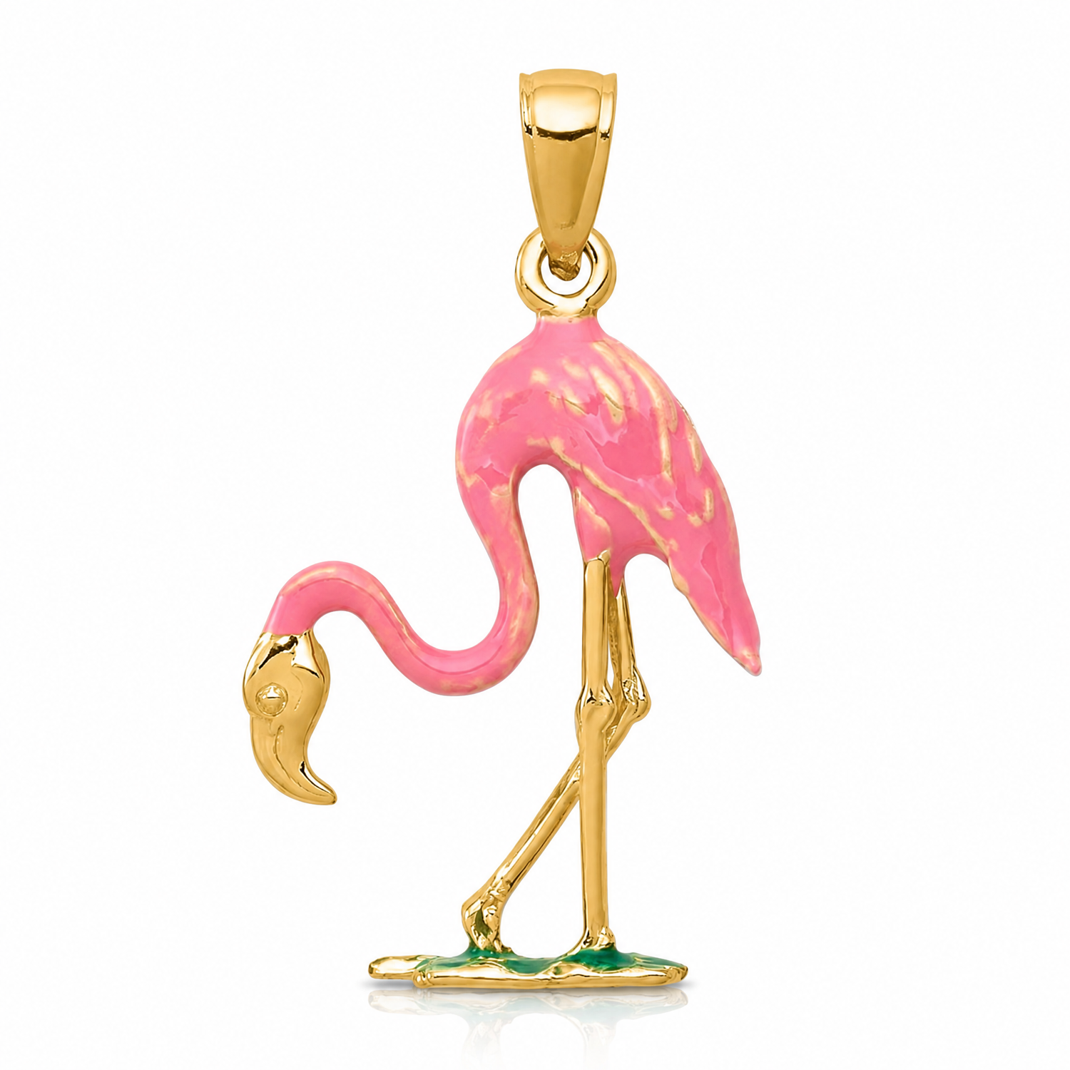 14k Enameled 3-D Pink Flamingo Pendant - Lifestyle View