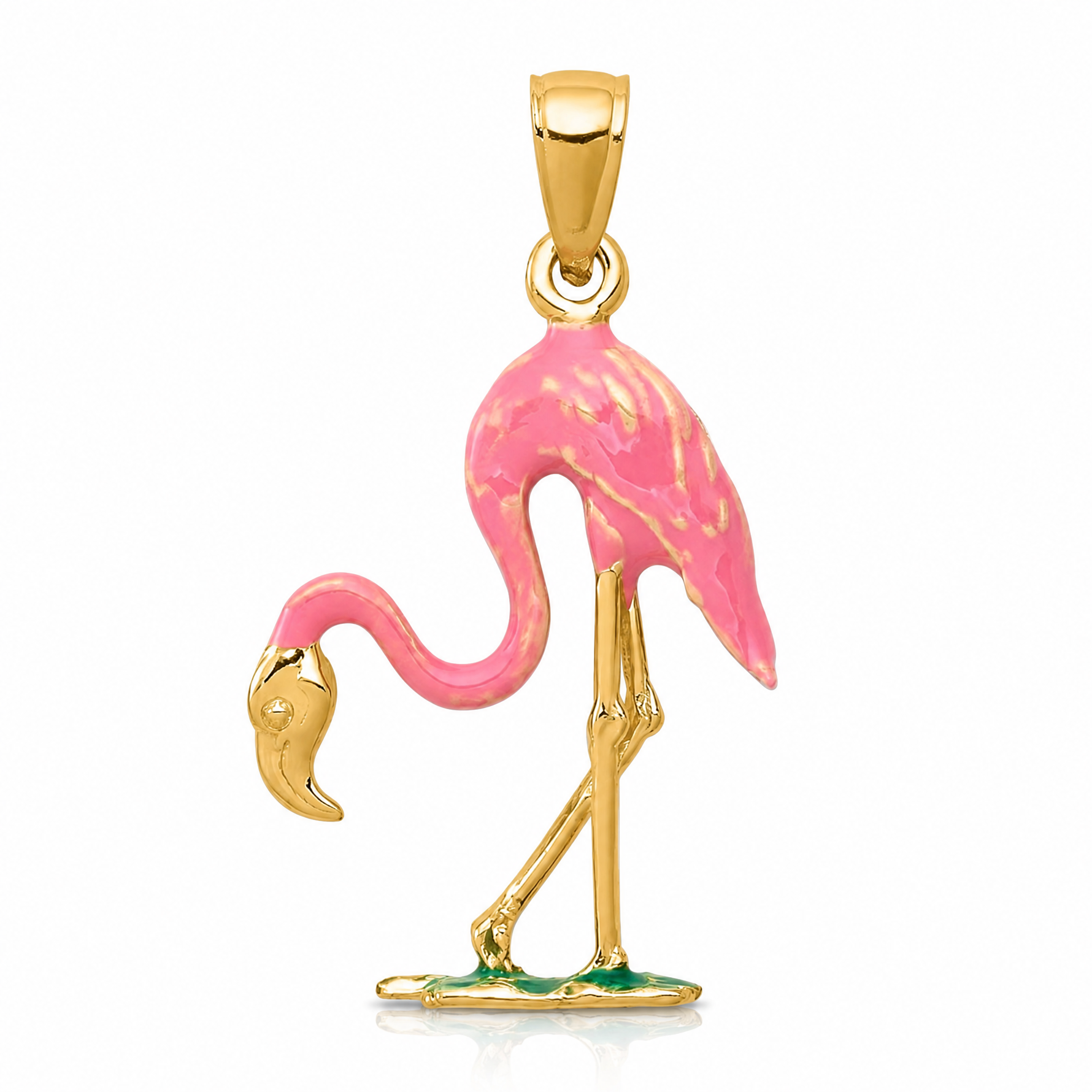 14k Enameled 3-D Pink Flamingo Pendant - Lifestyle View