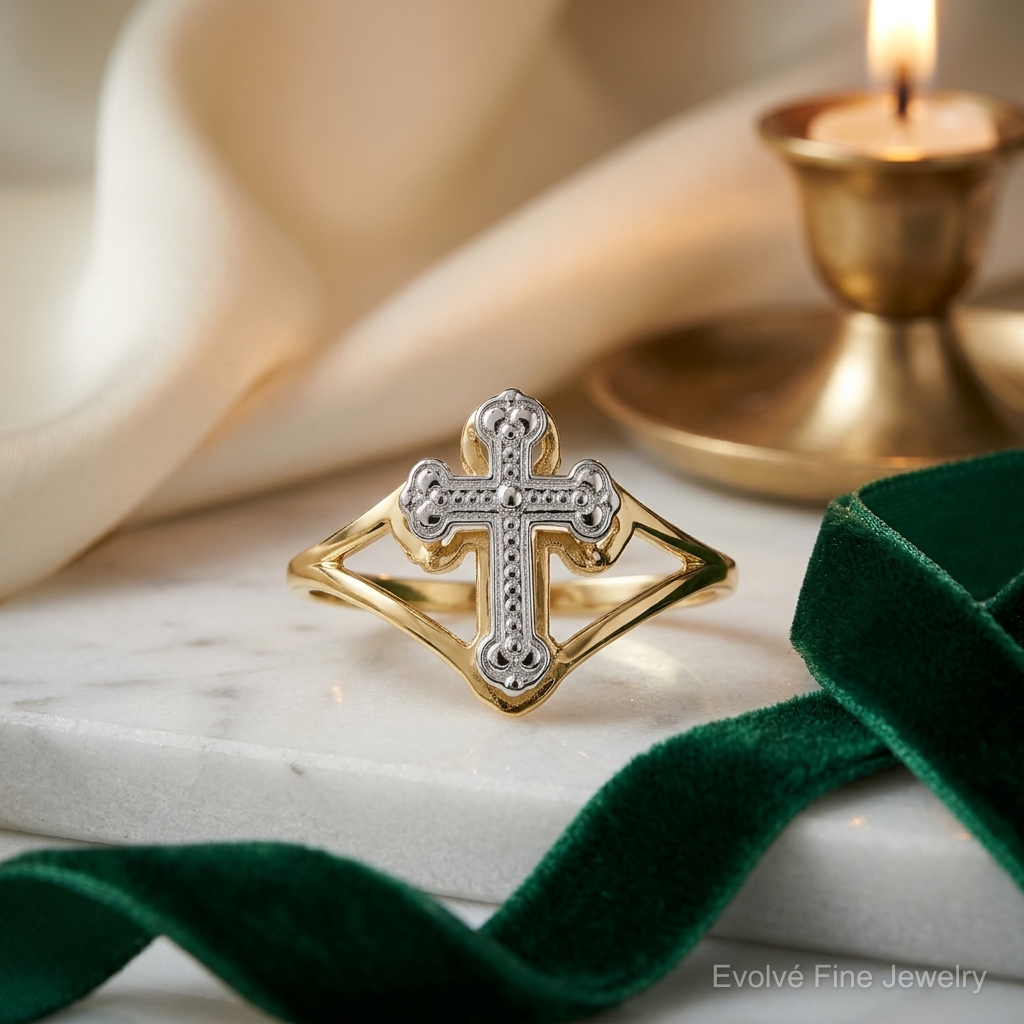 14k w/Rhodium Cross Ring - Lifestyle View