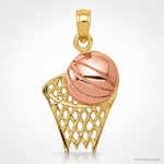 14k Two-tone Basketball Hoop with Ball Pendant - Lifestyle View